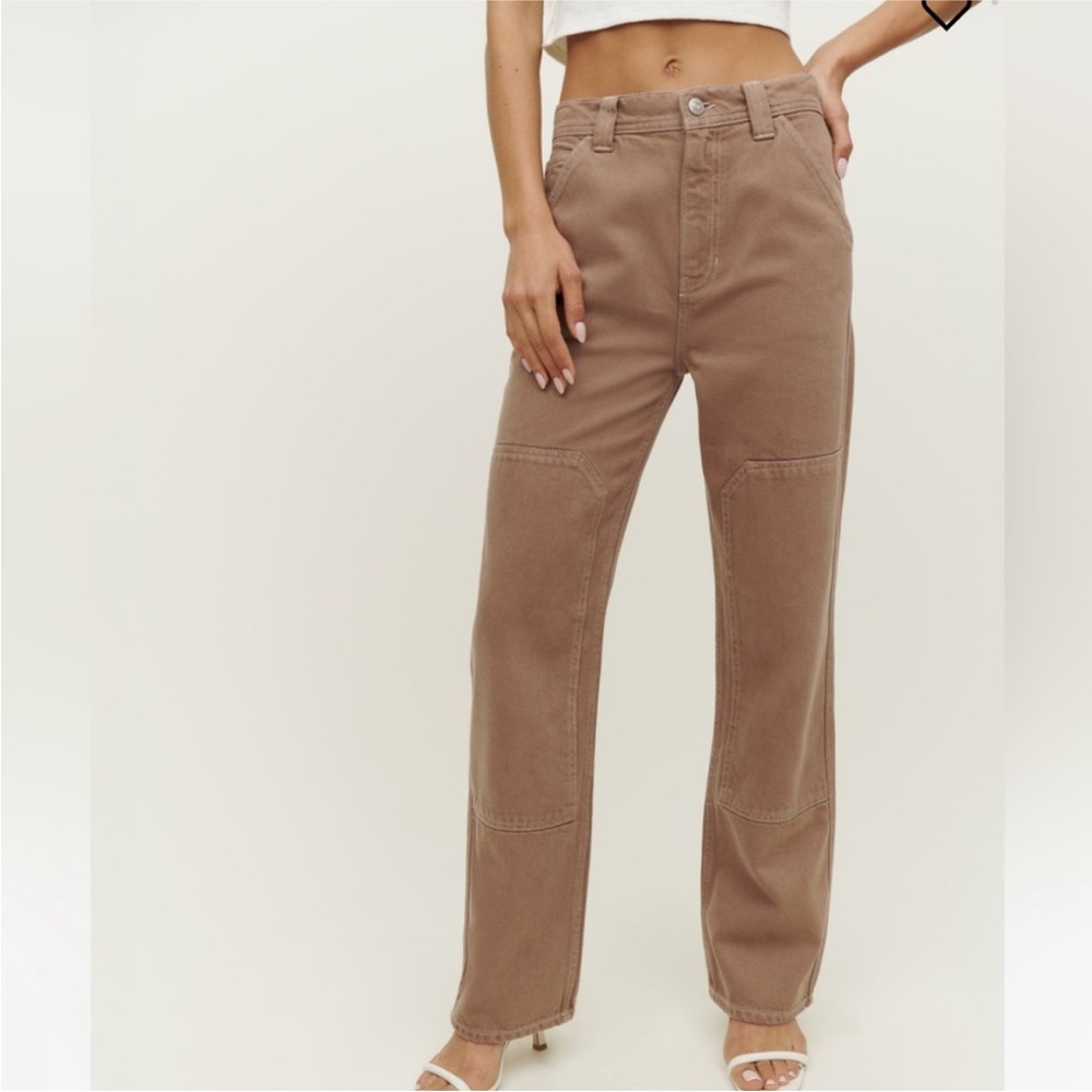 Reformation Harrison Carpenter High Rise Straight Pants Brown Tan Size 27 EUC